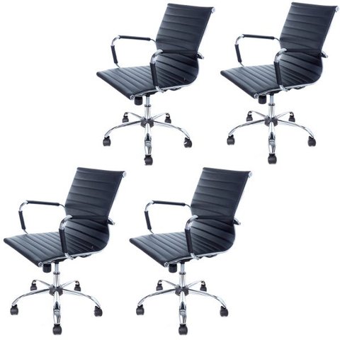 Kit  4 Cadeiras Diretor Charles Eames Esteirinha Preta Giratória 11D