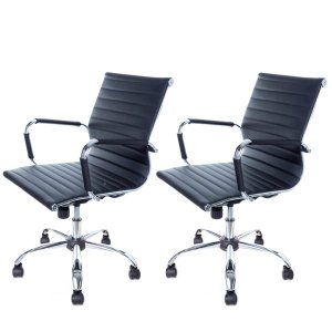 Kit  2 Cadeiras Diretor Charles Eames Esteirinha Preta Giratória 11D