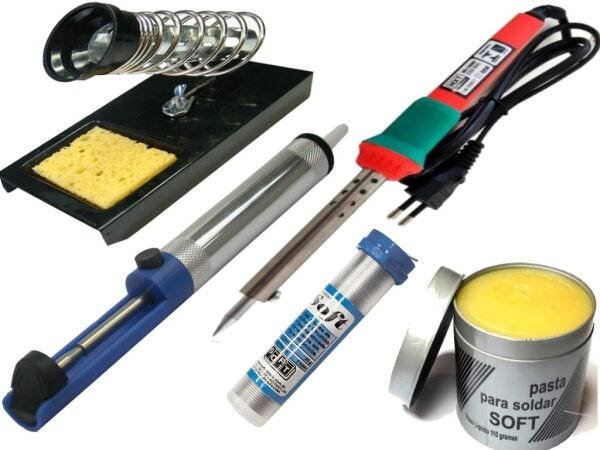 Kit Ferro de Solda + Suporte + Sugador + solda fio + Pasta - 220V 55W