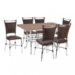 Conjunto Mesa Retangular em MDP e 6 Cadeiras 1892 Cozinha Marrom/Nogueira - 2 Conjunto Mesa Retangular em MDP e 6 Cadeiras 1892 Cozinha Marrom/Nogueira - 2
