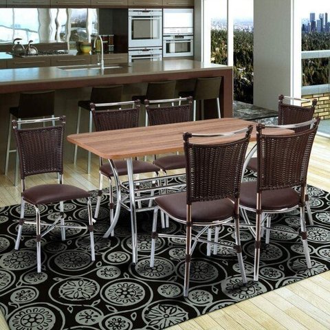 Conjunto Mesa Retangular em MDP e 6 Cadeiras 1892 Cozinha Marrom/Nogueira