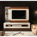 Ver imagem 1 de Estante Painel Home Theater Ripado Solare 210cm com LED 1 Porta 1 Gaveta DJ Móveis Marroquim Off Whi