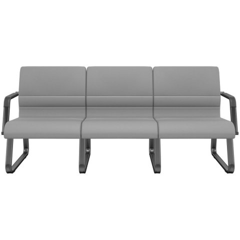 Cadeira Longarina 3 Lugares Recepção com Braço Pés Preto Lev P03 Vinil Cinza - Lyam Decor