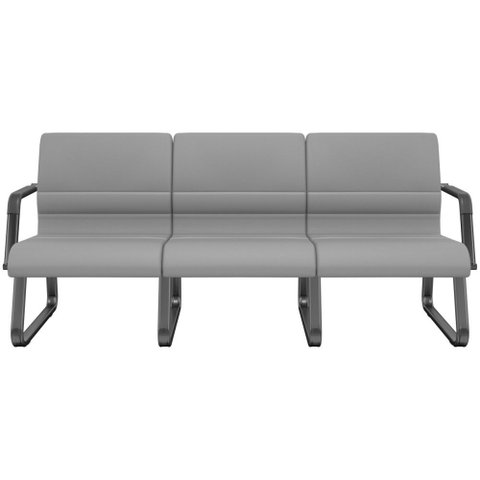 Cadeira Longarina 3 Lugares Recepção com Braço Pés Preto Lev P03 Vinil Cinza - Lyam Decor