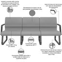 Ver imagem 3 de Cadeira Longarina 3 Lugares Recepção com Braço Pés Preto Lev P03 Vinil Cinza - Lyam Decor