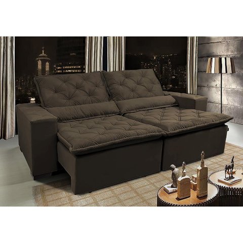 Sofá Lisboa 3,12m Retrátil, Reclinável com Molas no Assento Tecido Suede Velusoft Café - Cama