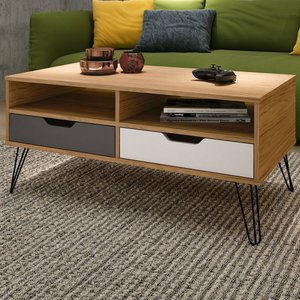 Mesa de Centro Estocolmo 2 Gavetas Carvalho/Grafite/Branco - Artely