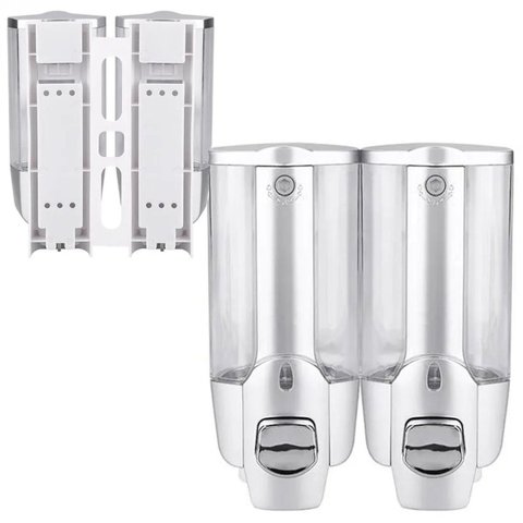 Dispenser Duplo Detergente Sabao Liquido Alcool Gel Parede Shampoo Condiconador Hotel Shopping Pousa