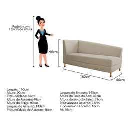 Recamier Divã Valéria 1,60M Lado Esquerdo Suede Bege - Amarena Móveis - 5