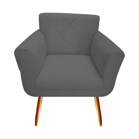 Poltrona Decorativa Sabrina Suede Cinza Pés Madeira Mz Decor