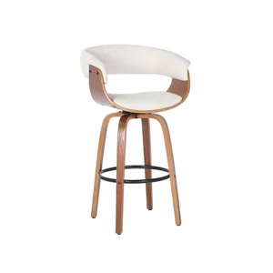 Banqueta Nicole Munique Giratória Couro e Base de Madeira Homenow Cor:nude