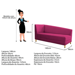 Recamier Valéria 140cm Lado Esquerdo de Quem Senta Sala de Estar Suede Pink - Incasa Decor - 7