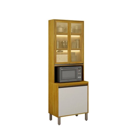 Paneleira Cristaleira Eduarda Plus 3 Portas com Espaço para Micro-Ondas Cinamomo/Off White