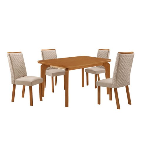 Mesa de Jantar Liz 120cm Tampo MDF Canto Copo Laminado com 4 Cadeiras Lira