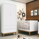 Ver imagem 2 de Jogo de Quarto Infantil Guarda Roupa 2 Portas e Berço Classic Branco Fosco com Pés Amadeirado - Rell