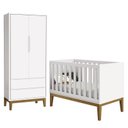 Ver imagem 1 de Jogo de Quarto Infantil Guarda Roupa 2 Portas e Berço Classic Branco Fosco com Pés Amadeirado - Rell