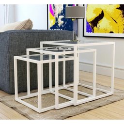 Conjunto De Mesa Lateral Trio Isabela Branco Tampo Vidro 3 - 1