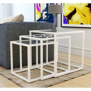 Conjunto De Mesa Lateral Trio Isabela Branco Tampo Vidro 3