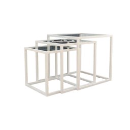 Conjunto De Mesa Lateral Trio Isabela Branco Tampo Vidro 3 - 2