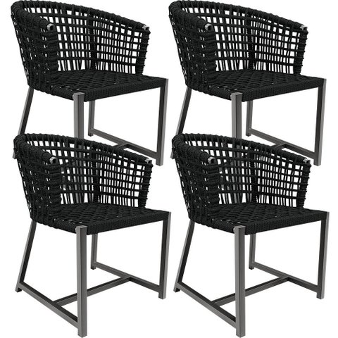 Kit 04 Cadeiras Decorativas Para Área Gourmet Cozinha Corda Náutica Belize D04 Preto - Lyam Decor