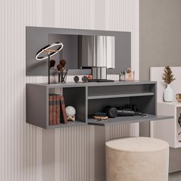 Penteadeira Camarin Suspenso Espelho 1p Nicho Quarto Mayumi 90cm Grafite M12 - D'Rossi - 3