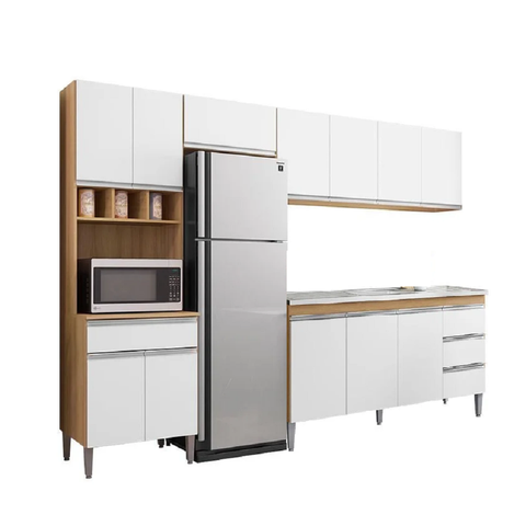 Cozinha Modulada Andréia 280cm sem Tampo - Amêndoa Branco Ajl