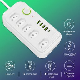 Extensão 5 Tomadas + 4 Usb + Usb-c Filtro de Linha B-max - 3