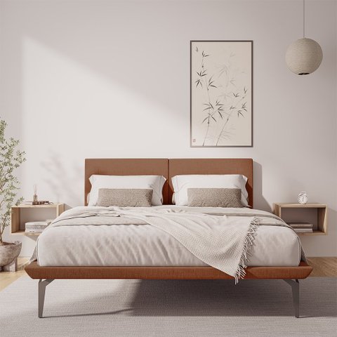 Cama Japonesa King com Cabeceira Almofadada Linho Tóquio