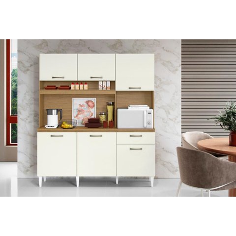 Armário Cozinha Compacta Siena 6 Portas 1 Gaveta Atacama Off White - Aramóveis