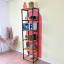 Ver imagem 2 de Estante Style de Ferro e Madeira Slim 6 Prateleiras Industrial Nozes e Preto