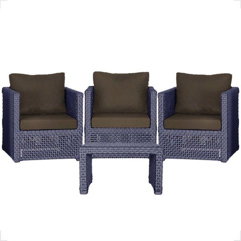 Mesa e 3 Poltronas Madri Corda Náutica Estofado 9 Trama Azul