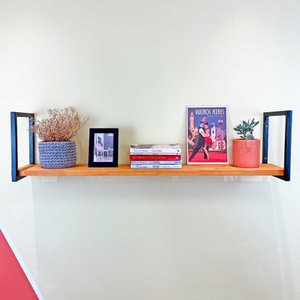 Prateleira de Ferro e Madeira Industrial de Parede Style 1 Prateleira 120cm Carvalho e Preto