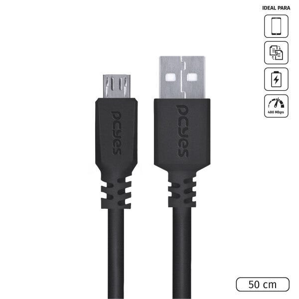 Cabo para Celular Smartphone Micro USB para USB a 2.0 50 Cm Preto - Pmuap-05 - 1