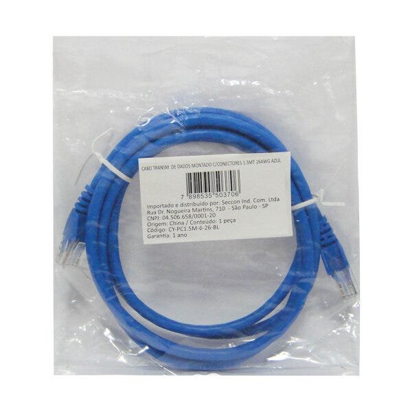 PATCH CORD UTP CAT6 26AWG PADRÃO 568B 1.5M AZUL - 4