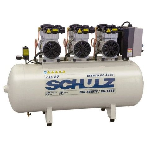 Compressor De Ar Odontológico Schulz - Csd 27/200 Isento De Óleo - 27 Pés 200 Litros 120 Libras
