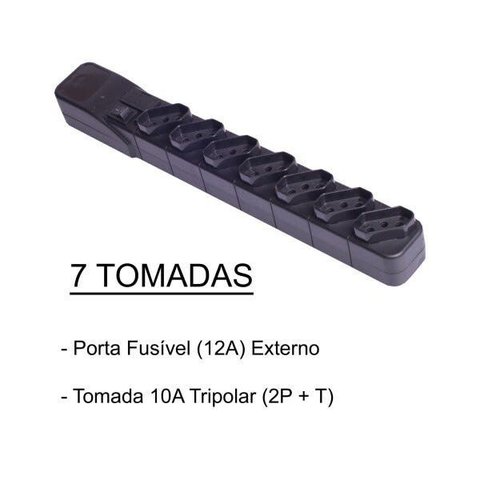 Filtro de Linha 7 Tomadas com Cabo e Porta Fusível Bivolt