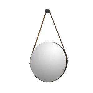Espelho Decorativo Redondo com Alça de Couro Sunset Preto - Pr Móveis