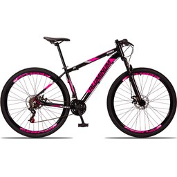 Bicicleta MTB Aluminum Aro 29 Quadro 19 com 21 Marchas Freio Mecânico Preto Rosa - Raider - 2