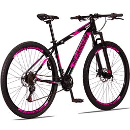 Bicicleta MTB Aluminum Aro 29 Quadro 19 com 21 Marchas Freio Mecânico Preto Rosa - Raider - 3