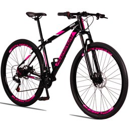 Bicicleta MTB Aluminum Aro 29 Quadro 19 com 21 Marchas Freio Mecânico Preto Rosa - Raider - 1