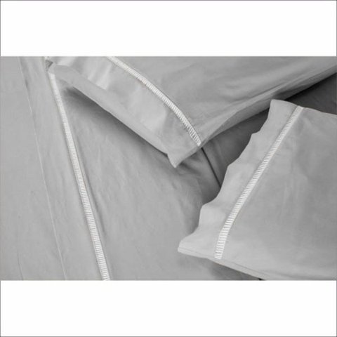 Jogo de Lençol 400 Fios Toque Suave e Macio Ponto Palito Cama Casal 3 Peças Prata Casa Dona