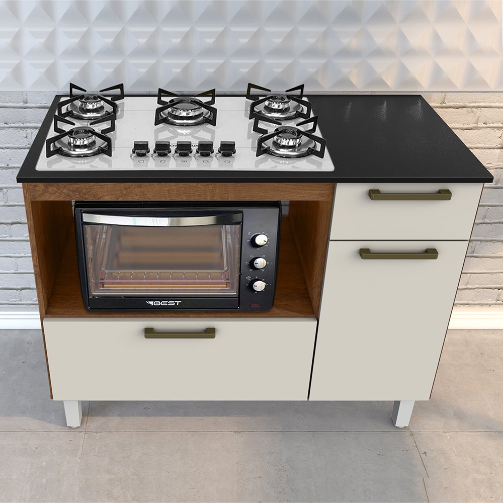 Kit Balcão Cooktop 2 Porta 1 Gav. C/fogão Cooktop 5 Bocas Branco Bivolt ...