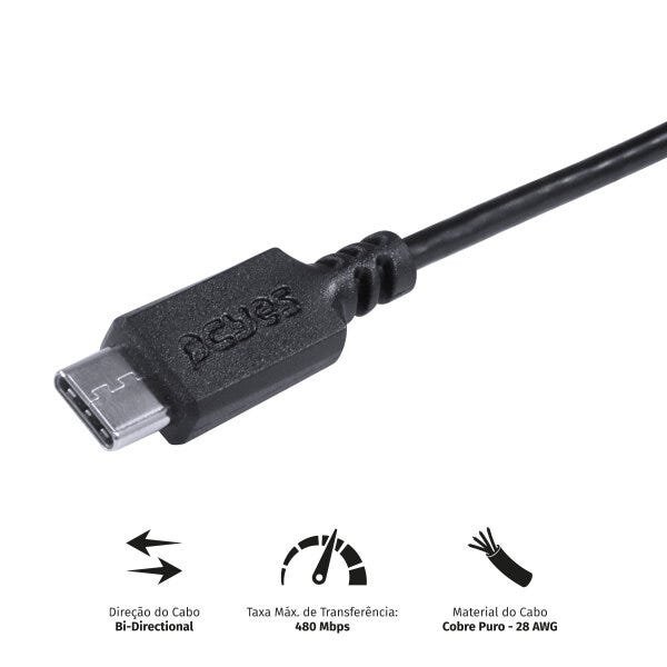 CABO PARA CELULAR SMARTPHONE USB A 2.0 PARA USB TIPO C 1 METRO PRETO - PUACP-01 - 2