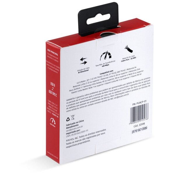 CABO PARA CELULAR SMARTPHONE USB A 2.0 PARA USB TIPO C 1 METRO PRETO - PUACP-01 - 8