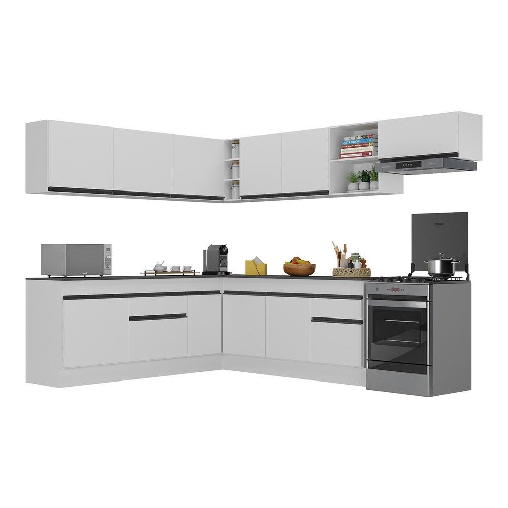 Armário de Cozinha Completa de Canto com Rodapé Veneza Multimóveis MP2103.964 Branco/Preto - 3