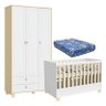 Berço Americano e Guarda Roupa Infantil 3 Portas Rope Natural Branco Acetinado com Colchão - Matic - 1