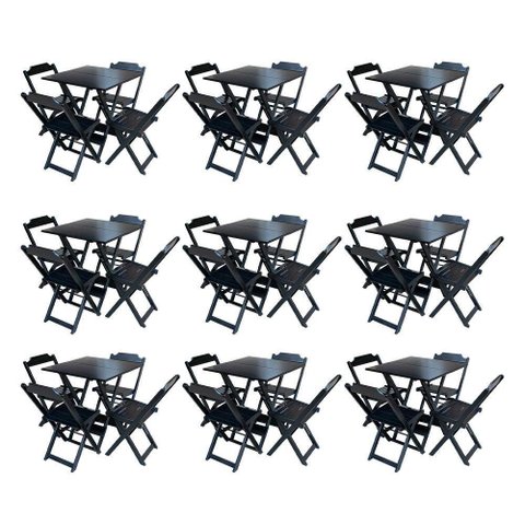 Kit 9 Conjuntos De Mesa Dobravel Com 4 Cadeiras De Madeira 70X70 Para Restaurante E Bar - Preto