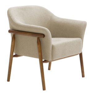 Poltrona Luna Base Madeira Castanho Poliéster Bouclé Bege - Nexta Casa