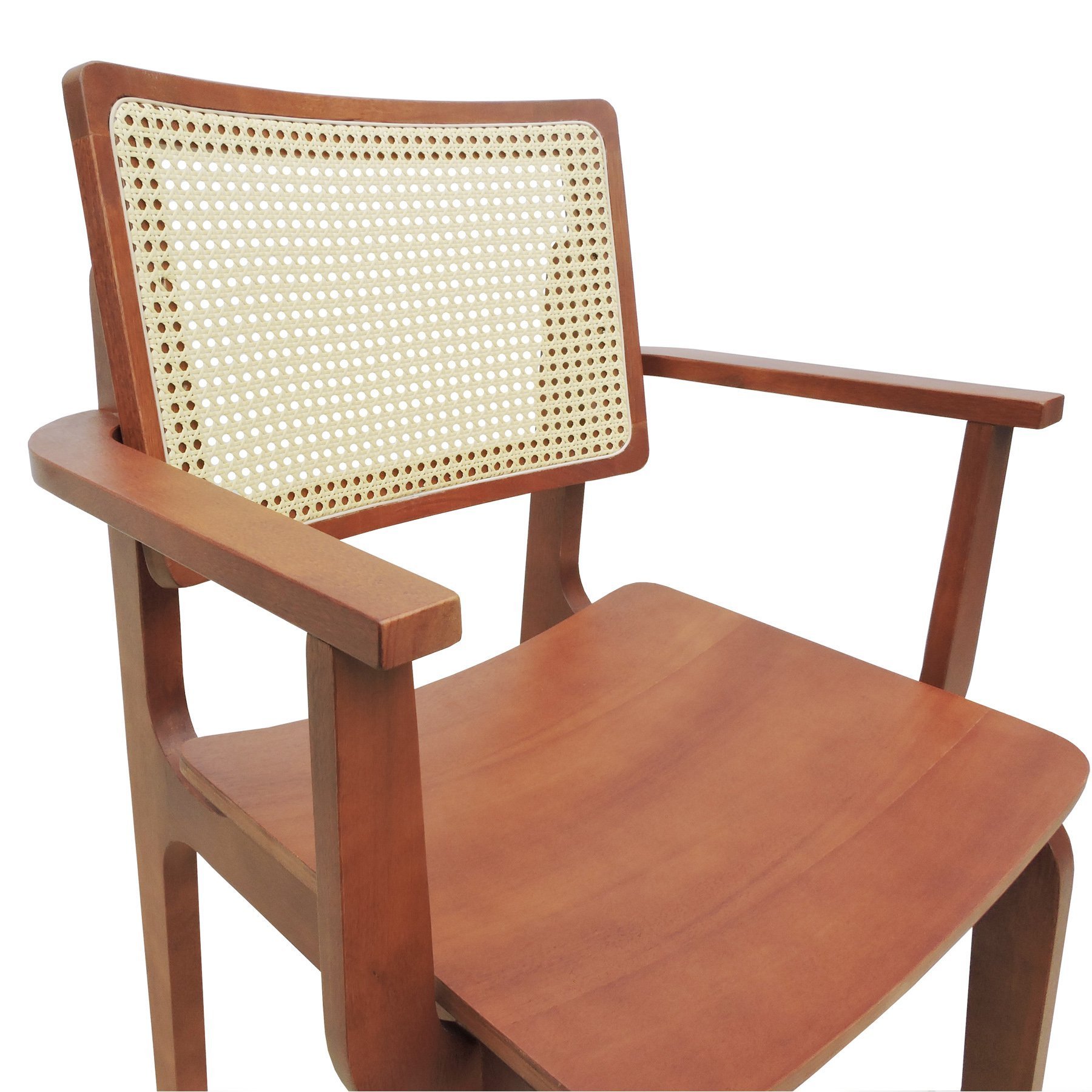 Cadeira Gus Madeira Maciça Com Braço Encosto Telinha Assento Anatômico - Amêndoa Madeira - 6