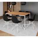 Ver imagem 1 de Mesa Industrial Jantar Retangular 137X90Cm Canela Base V Com 6 Cadeiras Pretas Ferro Br Canela